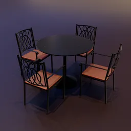 3D rendered outdoor dining set for Blender, featuring elegant metalwork, suitable for patio scenes.