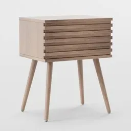 Scandinavian style 3D modeled walnut side table with slatted design for Blender rendering.