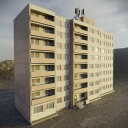 "Old uninsulated prefab house in the Czech Republic, 3D model for Blender 3D software. Inspired by Michal Karcz and Thomas Struth, this apartment block with a clock on top showcases pink concrete architecture. Trending on ArtStation and constructed on Salar de Uyuni, it captures the essence of unique and anomalous design."