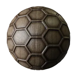 Hexagonal wooden carvings PBR texture with smears and displacement for realistic 3D materials in Blender.