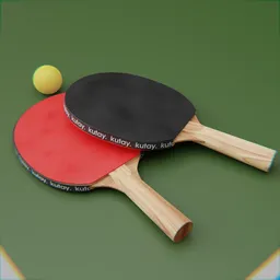 "High-resolution Pong Paddles 3D model with UV unwrapping and textures, created with Blender 3D software in Berlin. This realistic model features two ping pong paddles, a ball on a table, and utilizes the redshift renderer for superb rendering quality. Inspired by Ditlev Blunck's design, enhanced with effects like tiny Gaussian blur, Woody's homework, cloth sim, and triadic chrome shading for a visually stunning result."