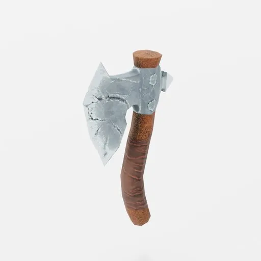 Intricately detailed fantasy axe 3D model with hand-painted design, suitable for Blender animations and games.