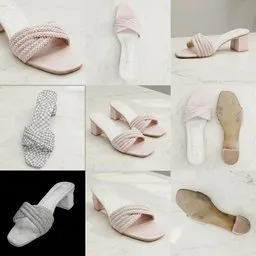 Pink Woven Rhinestone Block Heel
