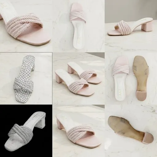 Pink Woven Rhinestone Block Heel