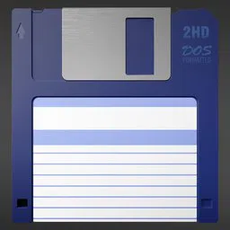 Detailed 3D rendering of a blue 3.5-inch floppy disk for Blender artists and nostalgia enthusiasts.