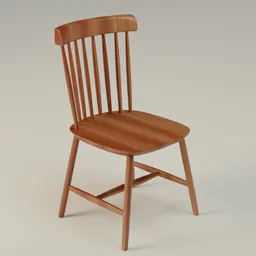 3D wooden chair model showcasing low poly design, Blender compatible, ideal for digital furniture staging.