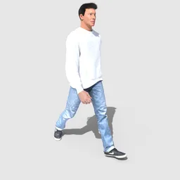 3D scanned male figure with walk cycle and customizable clothing colors for Blender animation.