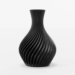 "3D model of a plastic vase with a wavy design, 3D printed using Blender 3D software. Octane render, 8k resolution by Weiwei. Featured on Dribble, mit technology review, with a charcoal skin material pack, highcontrast and curvy build, perfectly tileable, rendered in RTX, showcased on ffffound and Whorl."