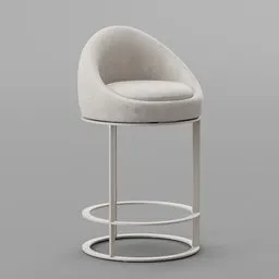 Cream-colored fabric bar stool 3D model with metal base designed for use in Blender 3D-rendering projects.