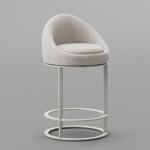 Cream-colored fabric bar stool 3D model with metal base designed for use in Blender 3D-rendering projects.