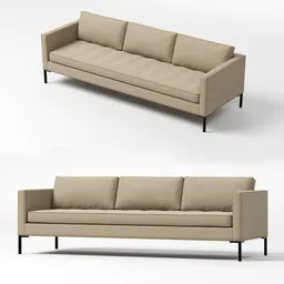 Beige three-cushion couch digital model with modern design, optimized for Blender 3D renderings.