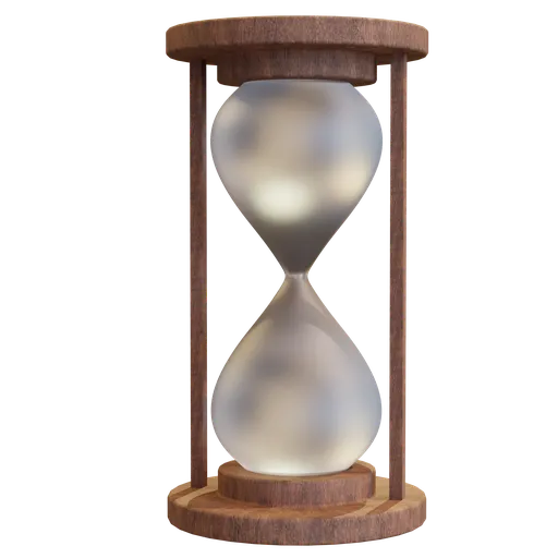 Realistic wooden hourglass 3D model with flowing sand, detailed textures, ideal for Blender renderings.