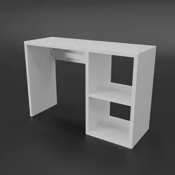 Minimalist white desk 3D model with shelf, optimised for Blender rendering, suitable for interior design.