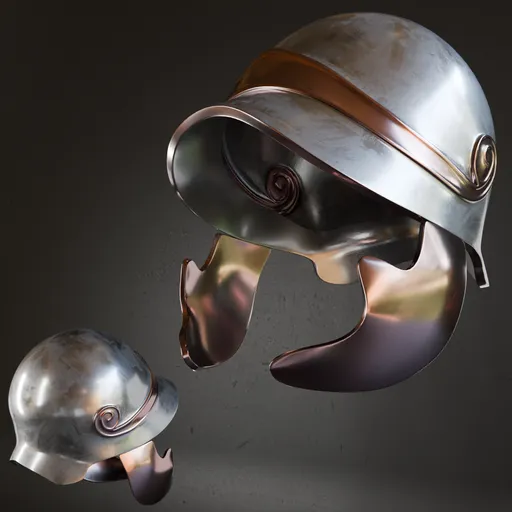 Detailed low poly Blender 3D model of an Ancient Helmet with high-quality metal textures, ready for subdivision and rendering.
