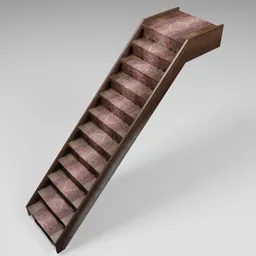 "Victorian style low-poly wooden staircase with carpeted treading, handrail, and clips. Perfect for Blender 3D modeling, this realistic 3D model boasts solidworks, Annabel Kidston inspiration, and trending on ArtStation. Ideal for creating stunning visualizations of stairs and bookshelves in a Robert Crumb style, reminiscent of Persian carpets."