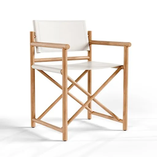 Detailed 3D model of a classic wood and leather director's chair, ideal for Blender 3D rendering projects.