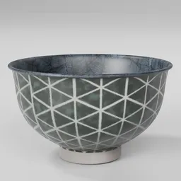 Detailed 3D-rendered glass bowl with geometric pattern for Blender modeling, showcasing texture and light effects.