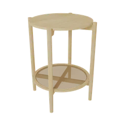 High-quality Blender 3D model of a minimalistic wooden side table with a rattan lower shelf.