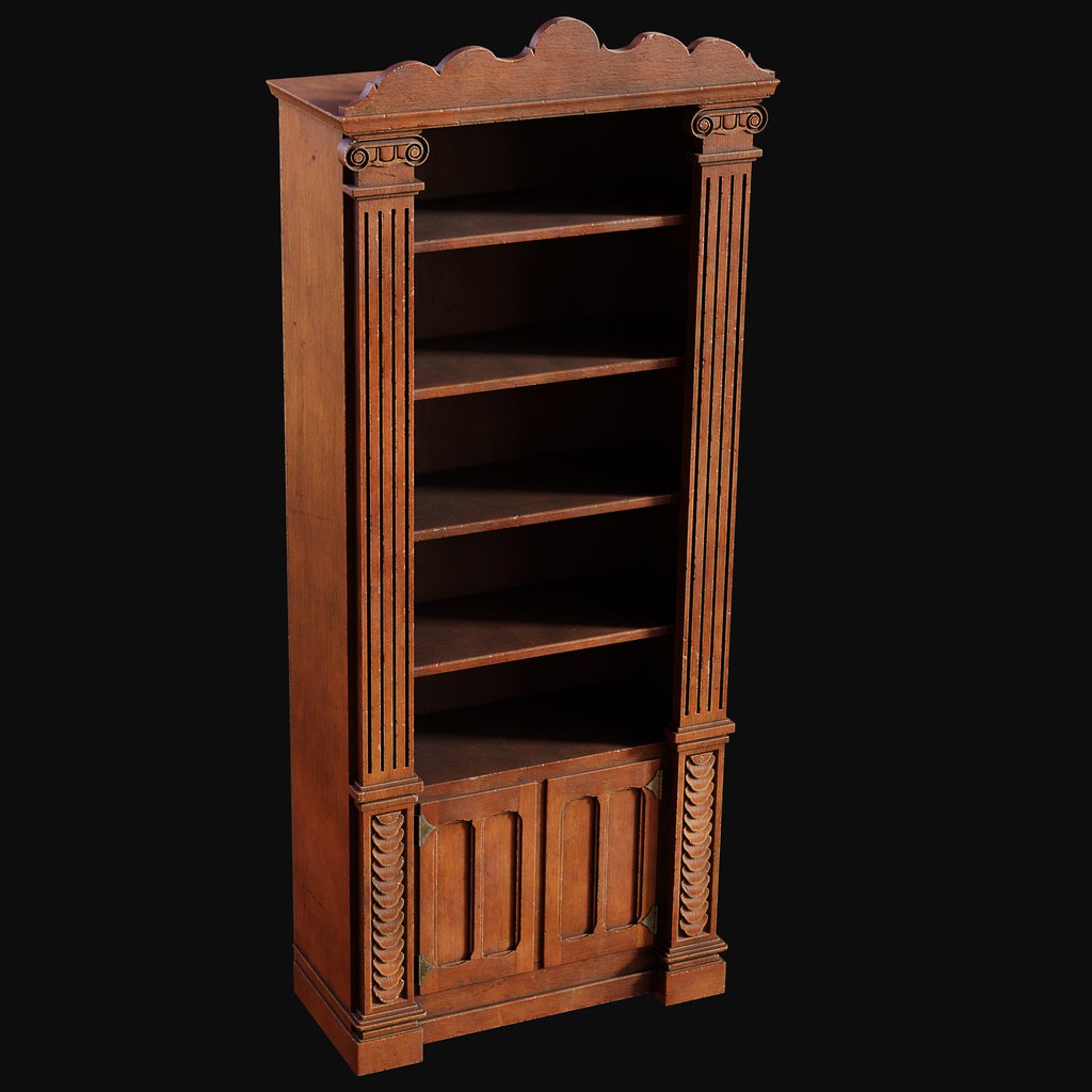 Neoclassical Wooden Bookcase | Bookcases models | BlenderKit
