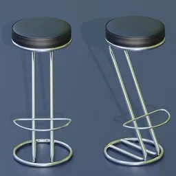 Detailed 3D rendering of a stylish leather bar stool with Z-shaped chrome frame, ideal for interior design in Blender.