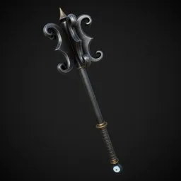 Detailed 3D Blender model of a stylized medieval mace with ornate head and 2K texture mapping, suitable for historic renderings.