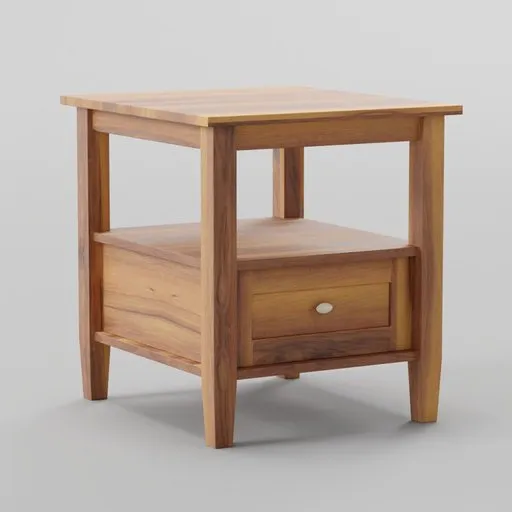 Realistic wooden end table 3D model with drawer, created in Blender, ideal for hall interior design visualizations.