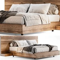 "Modern Bed Minimal Russia 3D model for Blender 3D - wooden headboard and footboard, inspired by Marek Okon, with detailed texture and realistic render by Zvest Apollonio. Perfect for architectural visualizations and interior design projects. Available in unwrapped format and compatible with Cycles rendering."