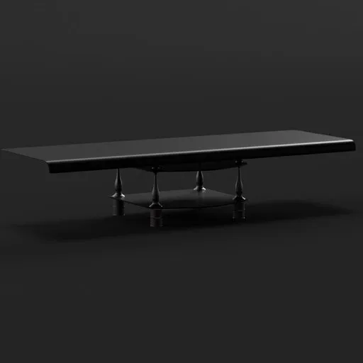 Sleek modern 3D-rendered TV stand with glass top and minimalistic design for Blender visualization.
