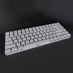 3D model of a white mechanical wireless keyboard for Blender rendering with a sleek design and individual key details.