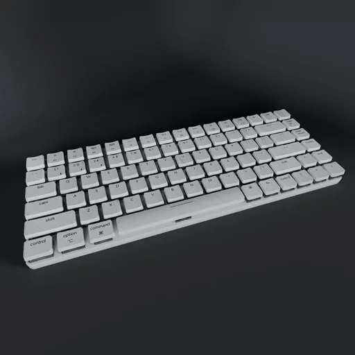 3D model of a white mechanical wireless keyboard for Blender rendering with a sleek design and individual key details.