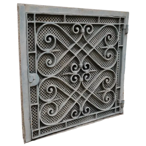 Detailed 3D scanned ornate vintage basement air vent model for Blender rendering and architecture.