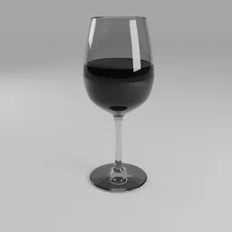 Realistic 3D-rendered wine glass with red wine, suitable for Blender animation and rendering projects.