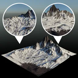 "Realistic Rocky Arctic Terrain 3D Model for Blender 3D: A stunning mountain landscape with varied views, rendered with raytracing in Frostbite 3 engine. Featuring widescreen resolution and cell-shaded effects. Perfect for creating immersive scenes with floodplains, peaks, and authentic surface blemishes."