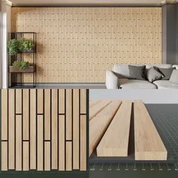 Detailed 3D acoustic wood panel render for Blender, showcasing customizable textures and scalable array feature.