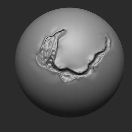 3D sculpting brush creating detailed flesh wound effect on model surface, compatible with Blender 3D.