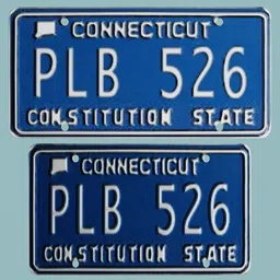 3D modeled Connecticut vehicle license plate, mid-res texture, ideal for general vehicle renders in Blender 3D.