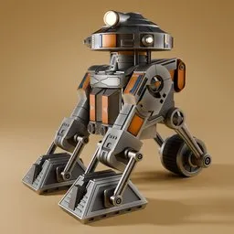 3D rendered model of a futuristic robotic droid, detailed with simple materials, designed for posing and use in Blender 3D.