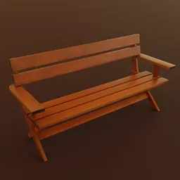 Wooden 3-seater bench 3D model for Blender, suitable for park and garden scenes.