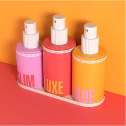 Detailed Blender 3D model of colorful cleanser bottles for skincare, showcasing design and rendering.