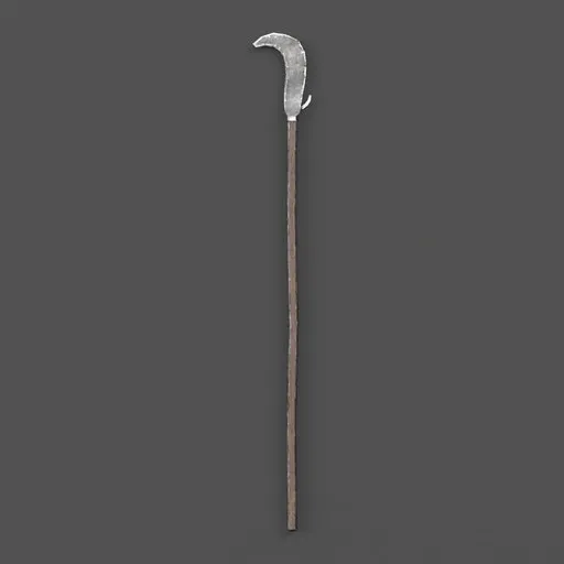 3D Blender model of a medieval sickle weapon with detailed textures ideal for combat and blacksmithing animations.