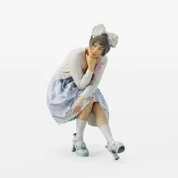 Seated kawaii girl in blue dress