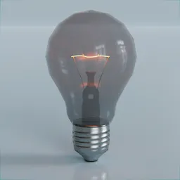 Realistic 3D-rendered incandescent light bulb with glowing filament, for Blender 3D lighting projects.