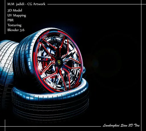 Highly detailed Blender 3D model of Lamborghini Sian tire with realistic textures and UV mapping, free for download.