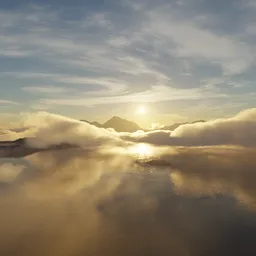 Aerial Lake and Mountains Sunset