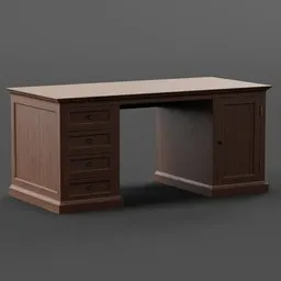 "Vintage Brown Wood Office Table with Drawer and Scratch Detail - 3D Model for Blender 3D"