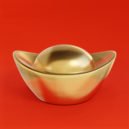 "Yuan Bao Chinese gold sycee ingots 3D model for Blender 3D. Perfect for Taoism or IOS app icons. Highly-detailed with smooth surfaces and golden collar."
