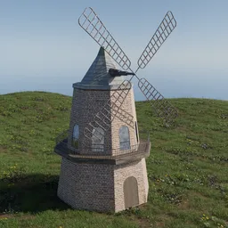 Detailed Blender 3D rendering of an old-style windmill structure, ideal for historical scenes.