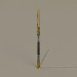 Detailed 3D render of a golden-tipped spear designed for Blender modeling.