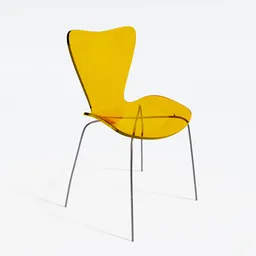 Yellow 3D-rendered acrylic chair with sleek design, compatible with Blender modeling software.