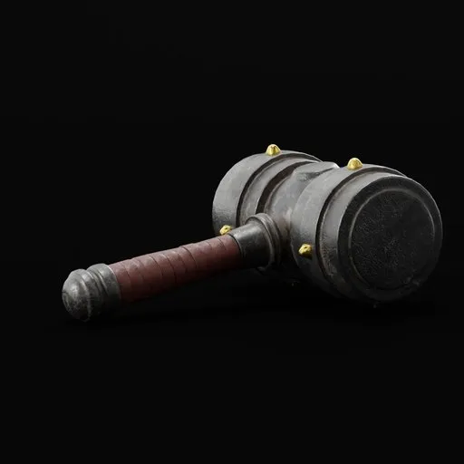 3D rendered iron hammer with ornate detailing, made using Blender 3D and Substance Painter.